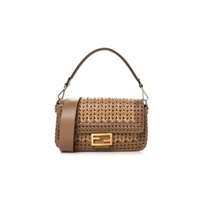 FENDI NAPPA FF WOVEN BAGUETTE BROWN (27*15*6.5cm) 